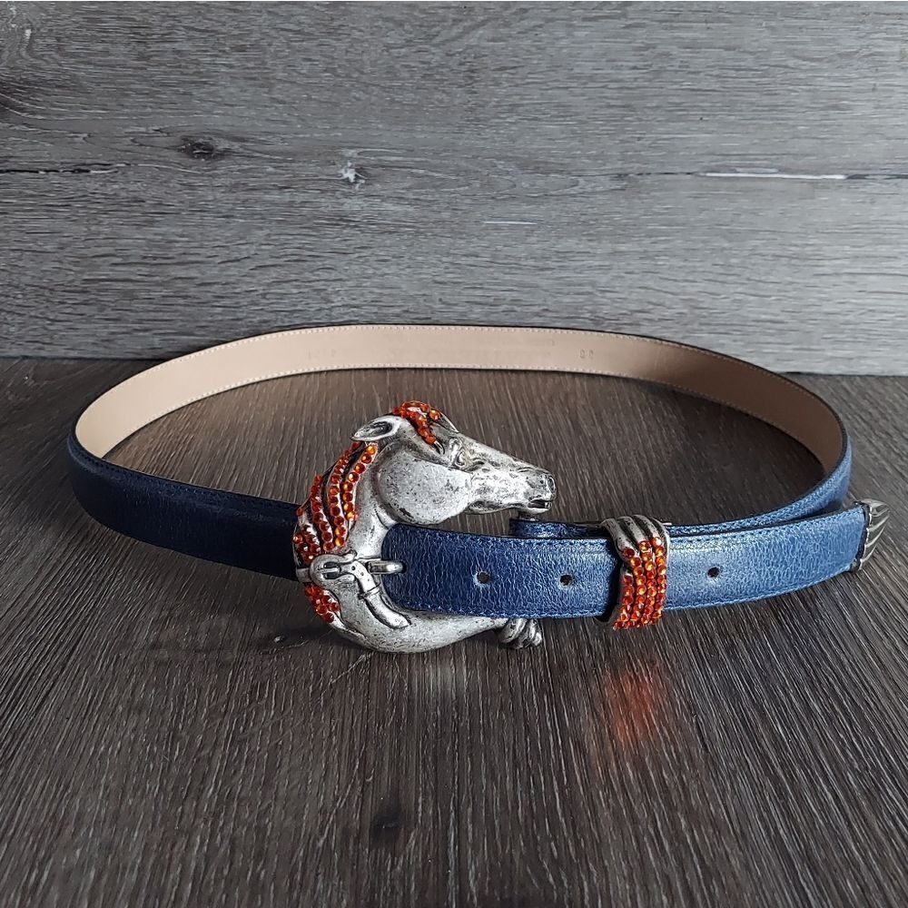 Vintage Leatherock Horse Buckle Leather Belt 38